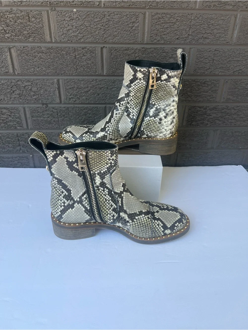 Zadig & Voltaire Snake-Print Leather Studded Ankle Boots Grey-Black   Us 8.5-9W